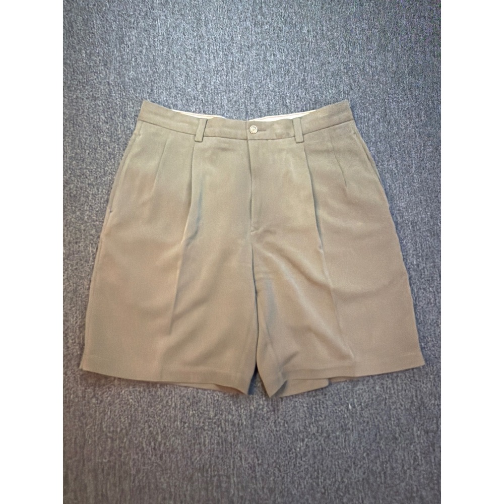 Tommy‎ Bahama Mens 33 100% Silk Pleated Shorts Olive Green Taupe Casual Luxury